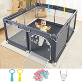 Baby Playpen 128×128×68 cm — Breathable Mesh Play Yard with Anti-Collision Foam